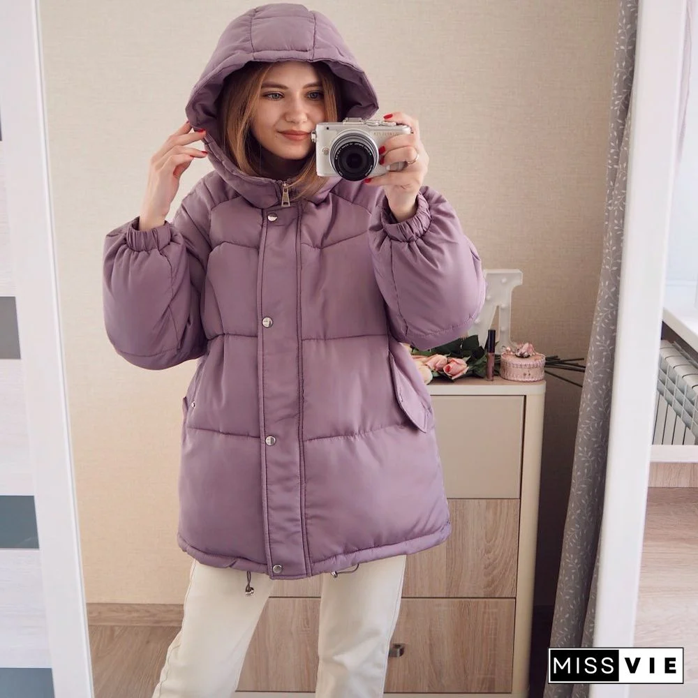 New Womens Coats And Jackets Autumn Winter Hooded Coat Thick Cotton Parkas Oversized Puffer Jacket Female