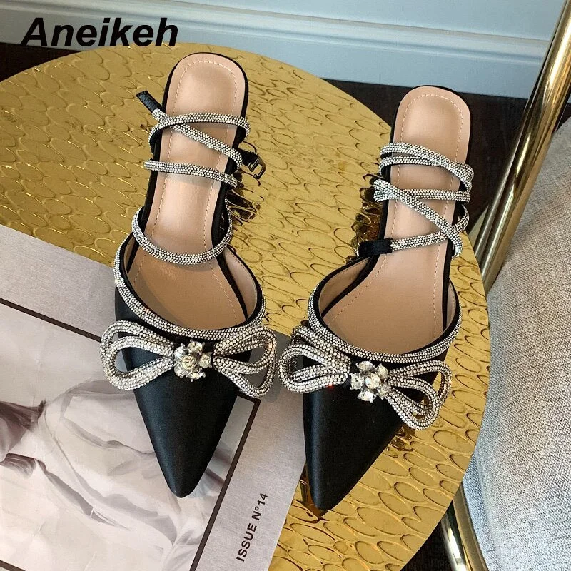 Aneikeh Autumn New 2021 Women Shoes Pointed Toe Pumps Stiletto Heel Slingbacks Rome Polka Dot  Butterfly-Knot Apricot Size 35-39