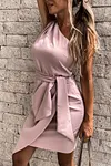 Solid Color One Shoulder Studs Party Dress