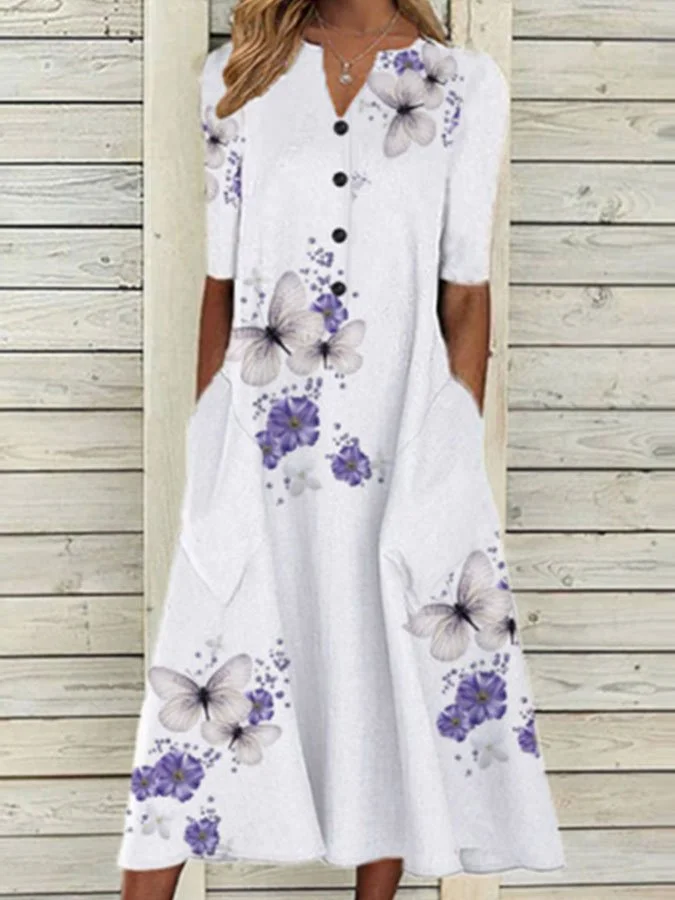 Butterfly Print Short Sleeve Dress
