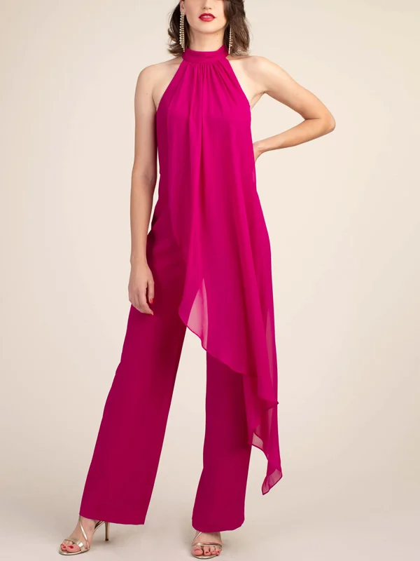 Round neck off shoulder solid color jumpsuit