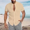 Gioiacombo™ Camicia a maniche corte in lino con colletto alla coreana estivo da uomo