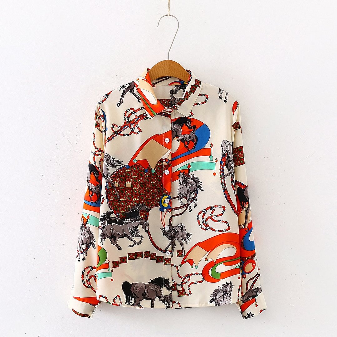 Print Long Sleeve Blouse Women Clothes Autumn Turn-down Collar Fashion Plus Size Elegant Ladies Shirts Casual Oversized Tops