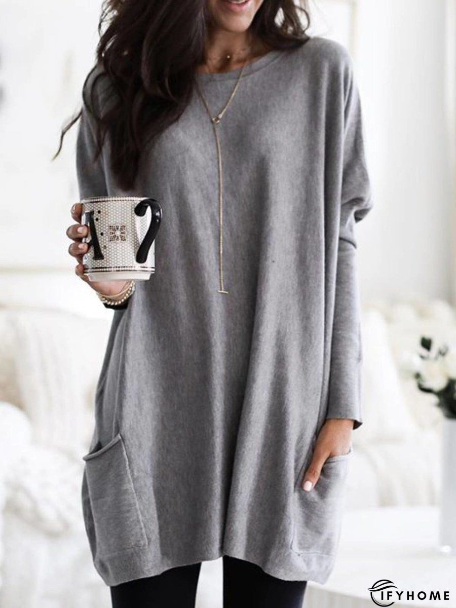 Round Neck Long Sleeve Tunic T-Shirt | IFYHOME
