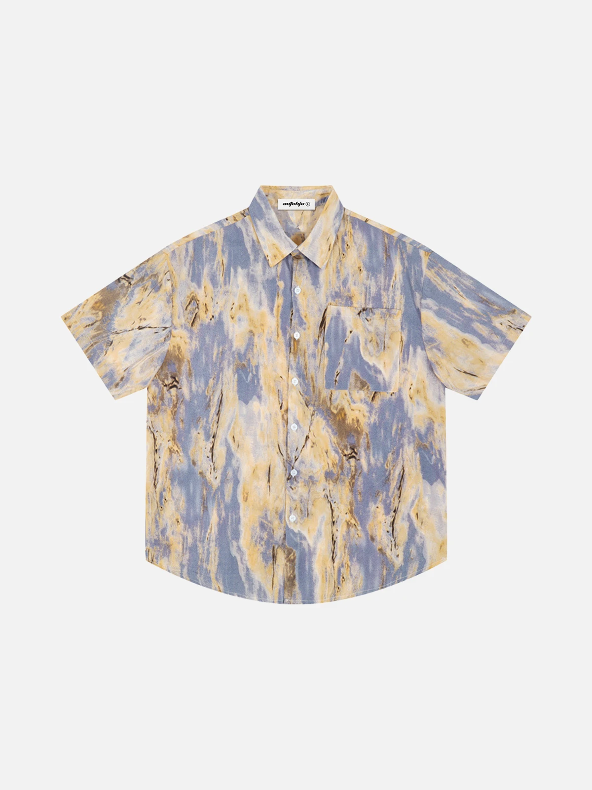 Yellow Act Chic Watercolor Marble Print Short Sleeve Shirt Front
