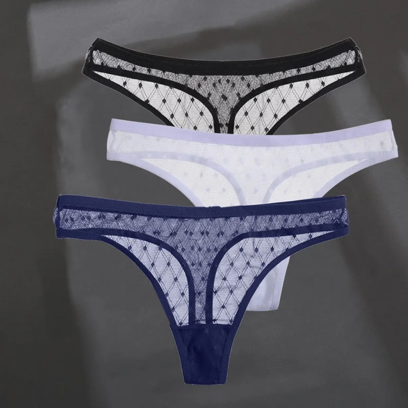 3PCS/Set Women's Panties Sexy G-String Perspective Woman Thong Low-waist Underpants Hollow Out T-back Female Underwear Lingerie