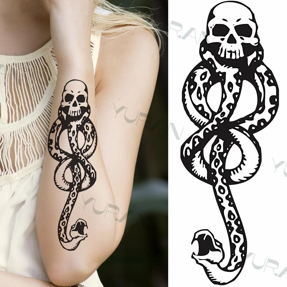 Black Large Snake Flower Fake Tattoo Sticker For Women Dot Rose Peony Temporary Tattoos DIY Water Transfer Tatoos Girls 1029