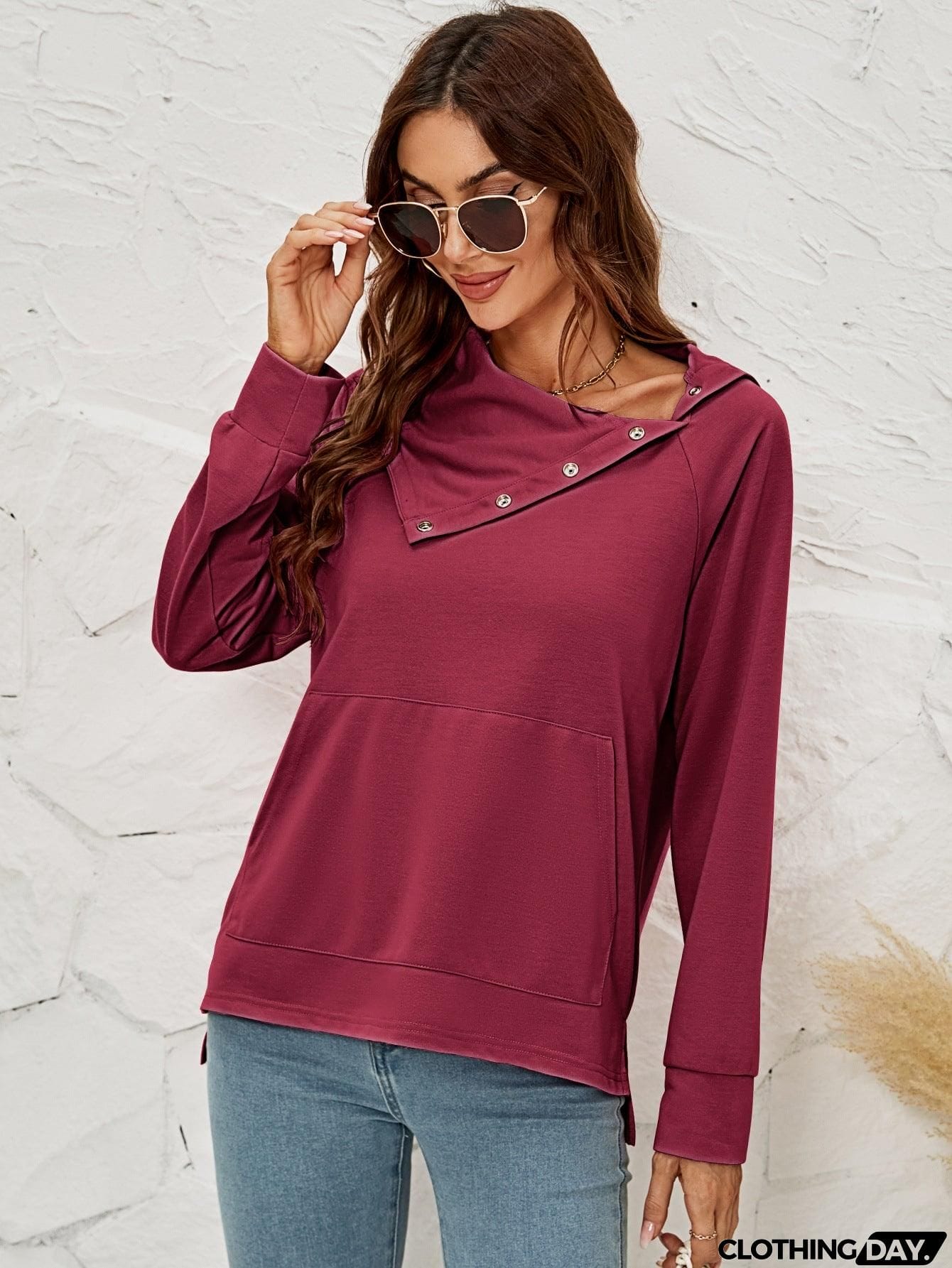 Raglan Sleeve Slit High-Low Sweatshirt