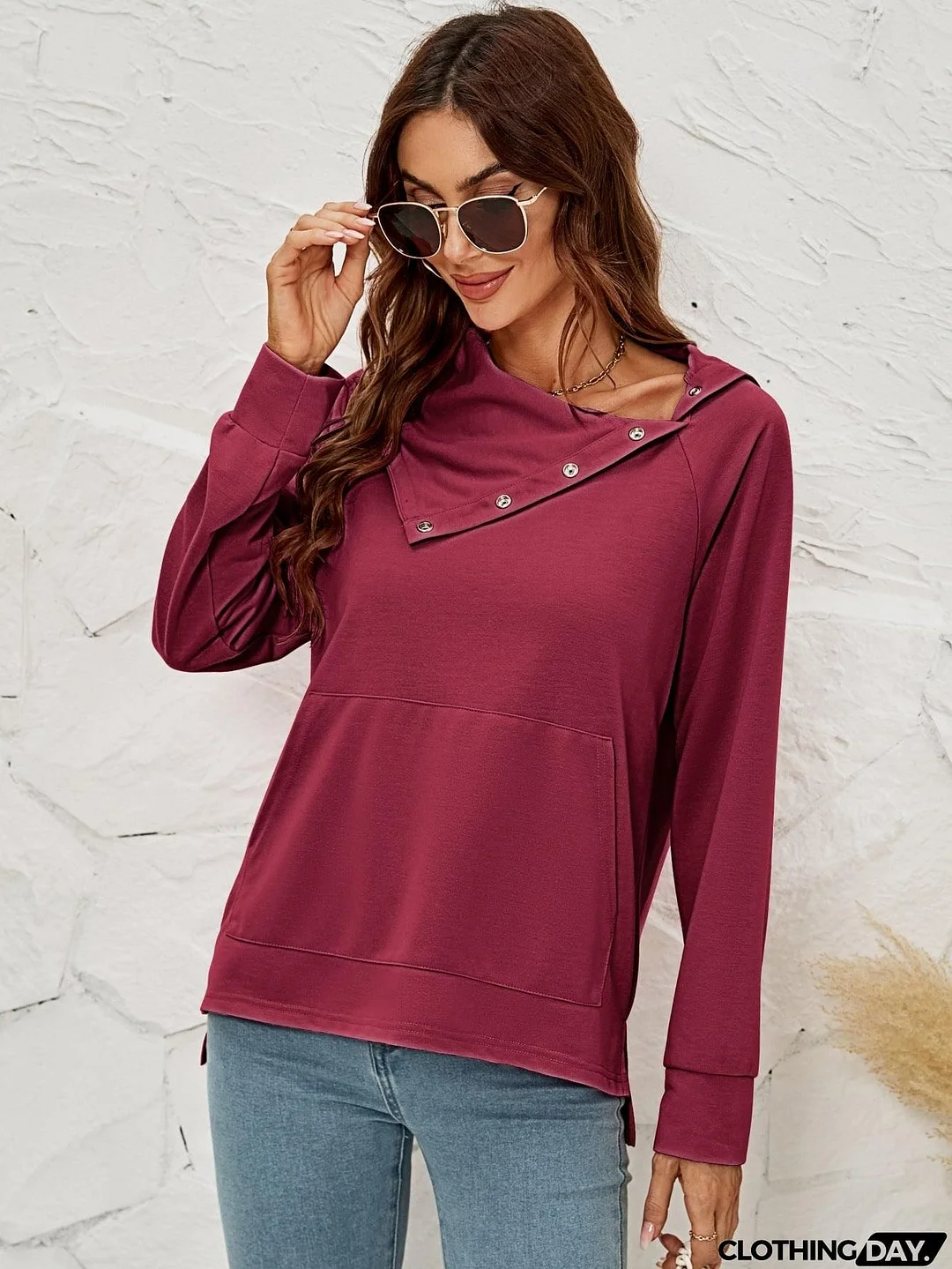 Raglan Sleeve Slit High-Low Sweatshirt