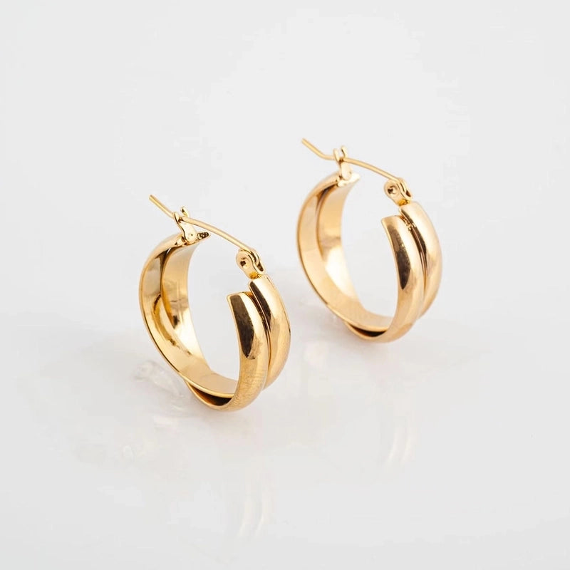 1 Pair Minimalist Round 304 Stainless Steel 18K Gold Plated Hoop Earrings