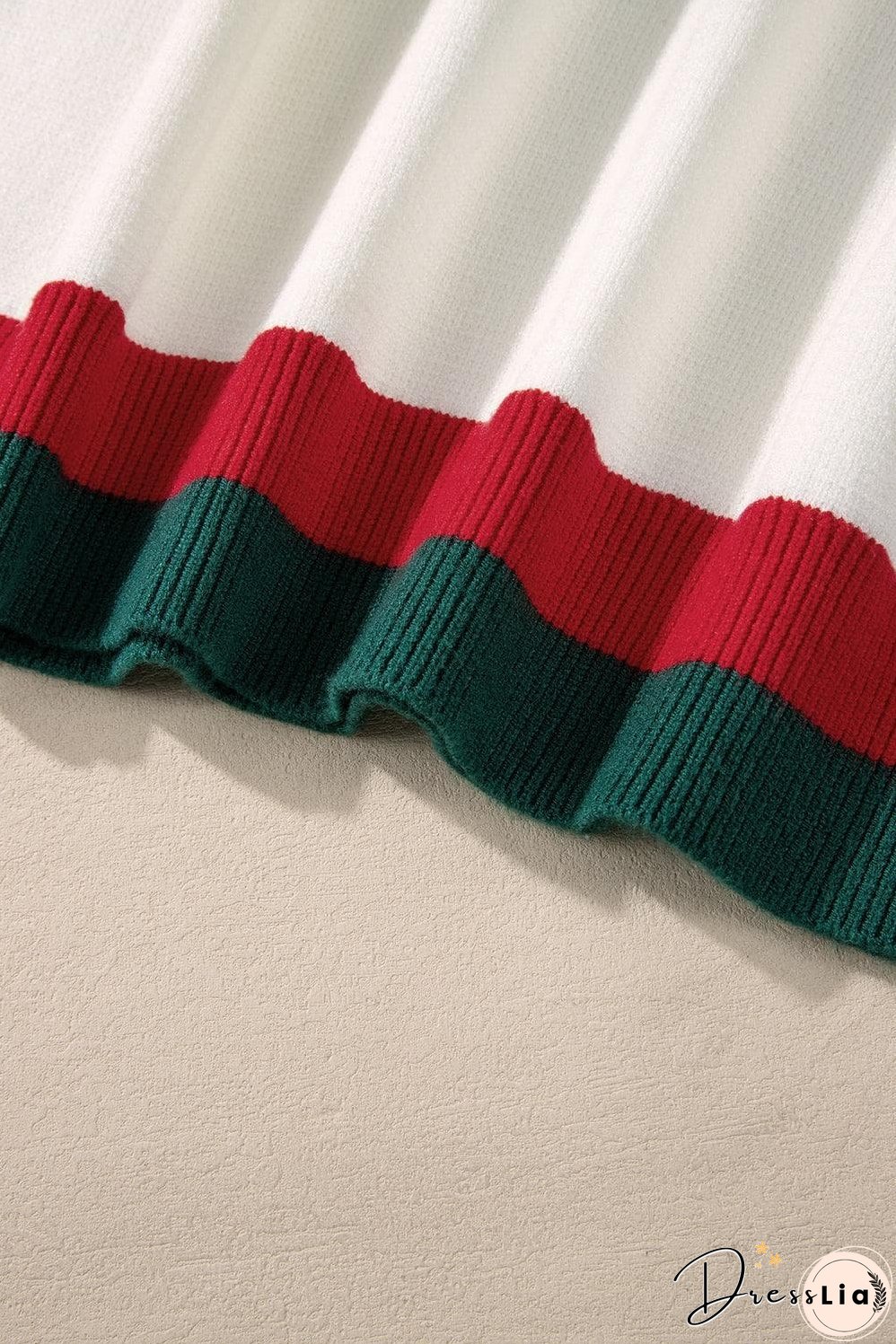 White Tinsel holly jolly Pattern Colorblock Edge Drop Shoulder Plus Size Sweater