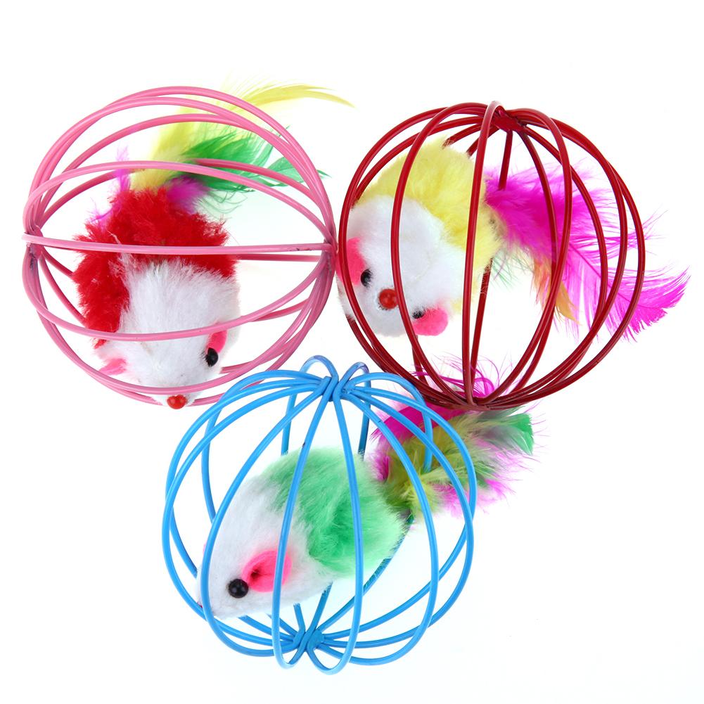 

3pcs Funny Pet Kitten Cat Playing False Feather Mouse Rat Ball Cage Toy, 501 Original