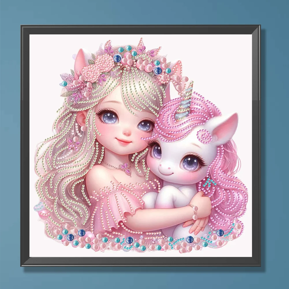 Diamond Painting - Partial Special Shaped Drill - Girl and Unicorn(Canvas|30*30cm)
