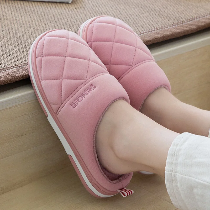 High Quality Men Women Slippers Winter Warm Down Cotton Slippers Autumn Winter Thick Bottom Indoor Home Soft Comfortable Shoes