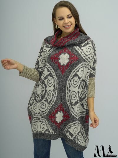 MidiSono - Turtleneck Dropped Shoulder Batwing Sleeve Sweater