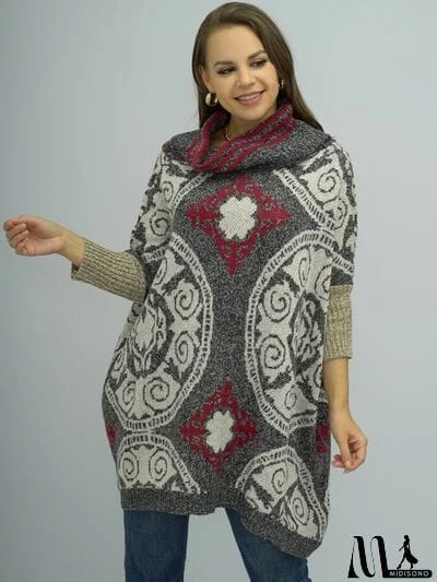 MidiSono - Turtleneck Dropped Shoulder Batwing Sleeve Sweater