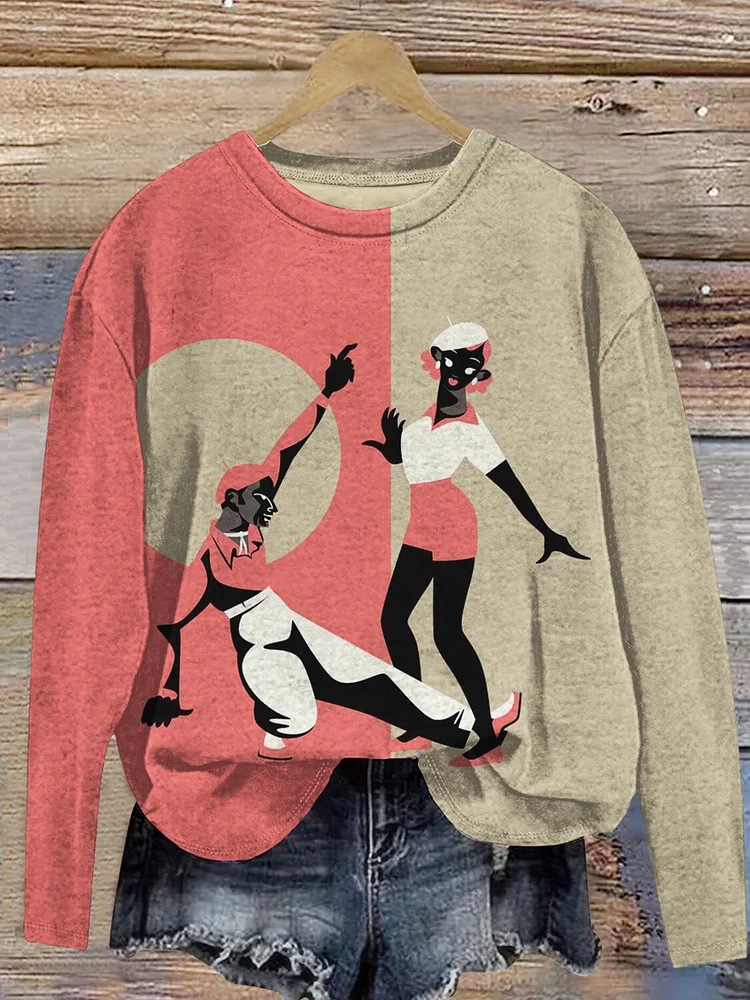 Women's Dancing Man And Woman Contrast Color Art Print Cozy Sweatshirt