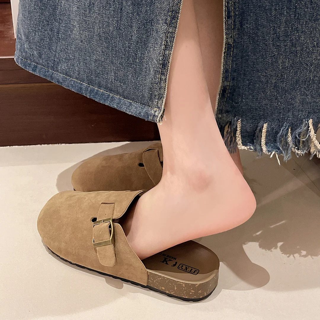 Yyvonne New Thick-Bottomed Korean Version Of The Boken Shoes Women Half-Dragging Girl Spring Retro Pedaled Slippers Children