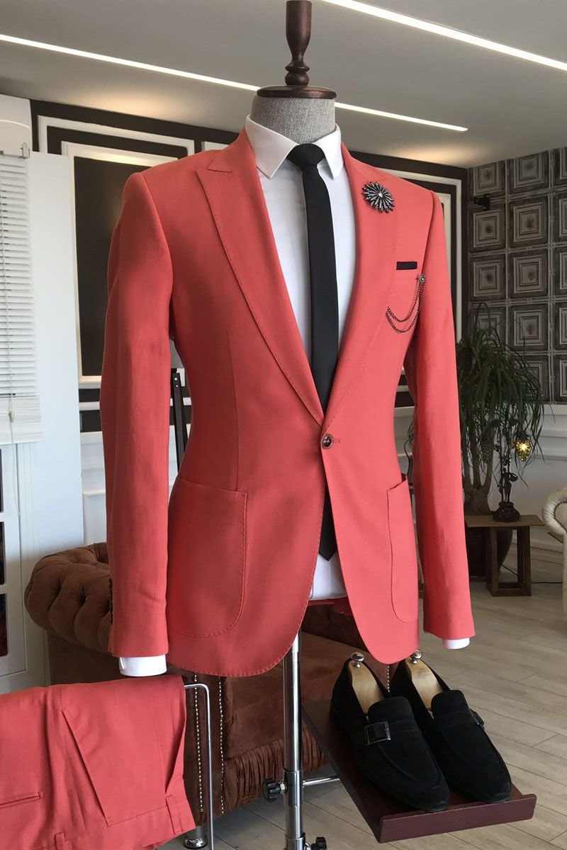 Classic Peaked Lapel Red Marriage Blazer Suit With 2 Flaps | Ballbellas Ballbellas