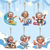 (US Local)6Pcs Double Side Special Shape Optimistic Old Lady Diamond Art Craft Keychain