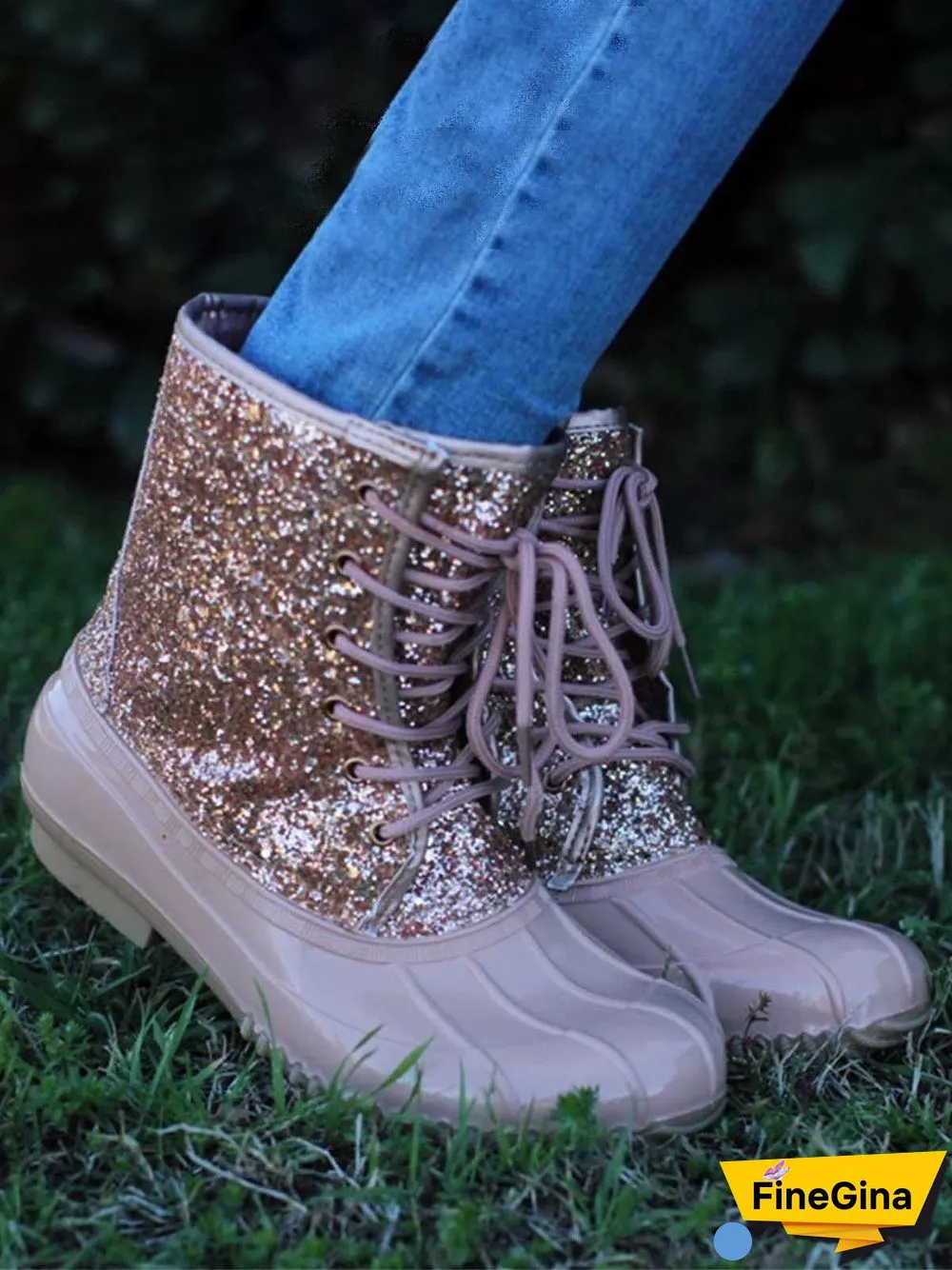 Glitter Leopard Contrast Panel Duck Bill Rain Boots