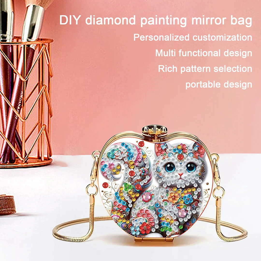 Cat DIY Acrylic Love Art Diamond Painting Coin Purse with Chain for Women Girls