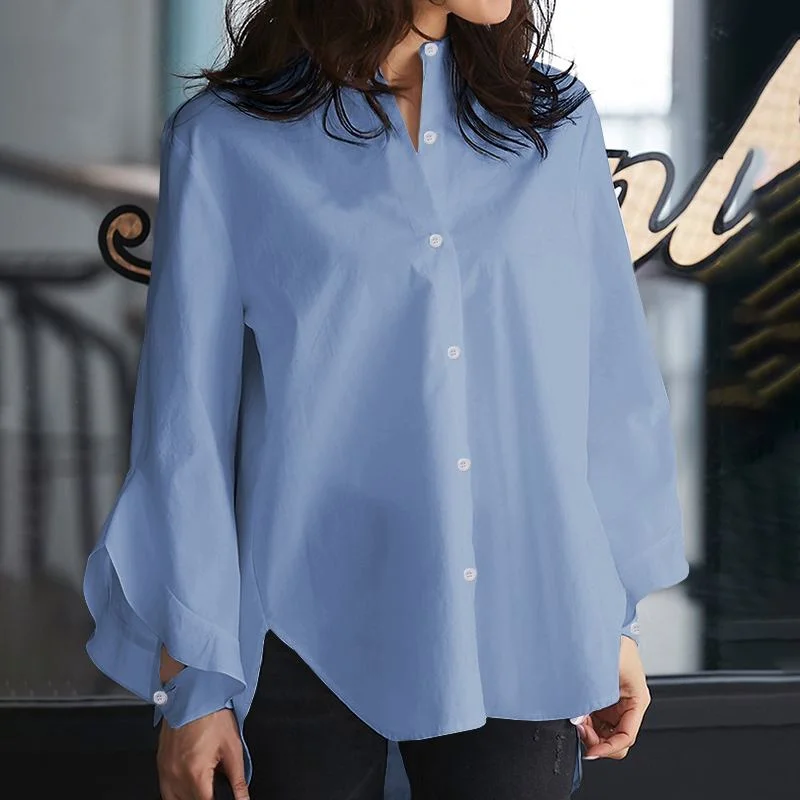 Celmia 2022 Summer Oversized Women Tops and Blouses Long Flare Sleeve Casual Solid Party Shirts Buttons Basic Blusas Femininas