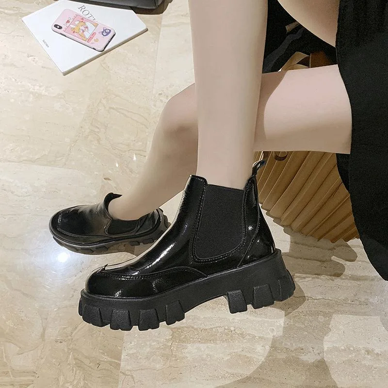 Women's Leather Boots Fashion Womens Shoes 2021 Chelsea Round Toe Booties Ladies Low Heels booties Boots-women  Winter