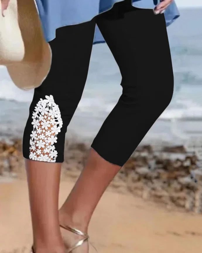 Women's  Mesh Patchwork Lace Plain Legging Pants