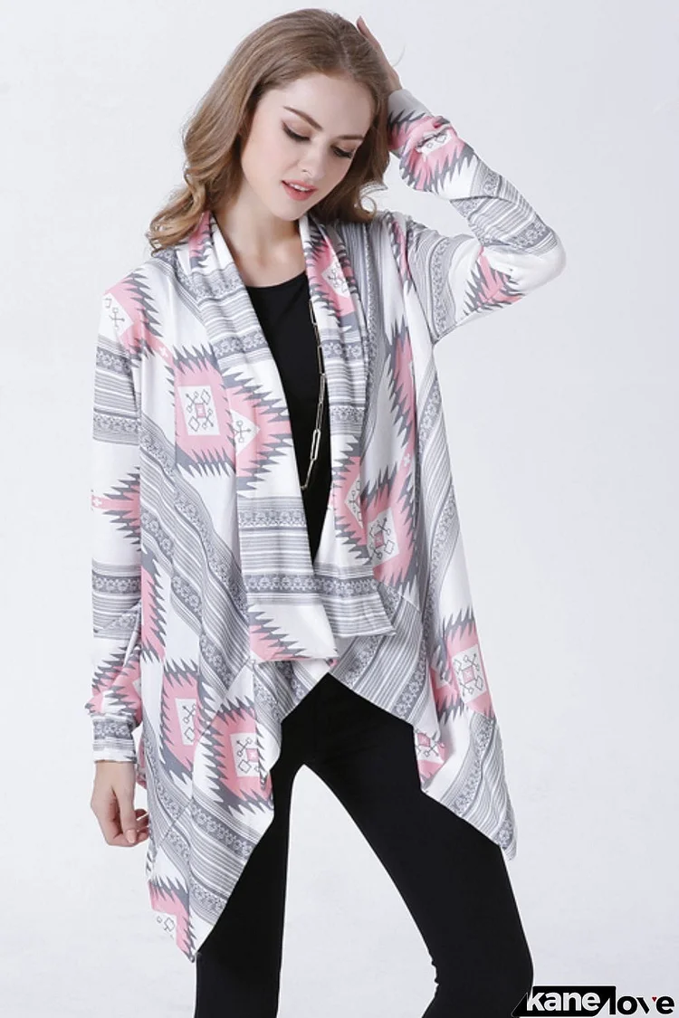 Geometric Open Front Handkerchief Hem Cardigan