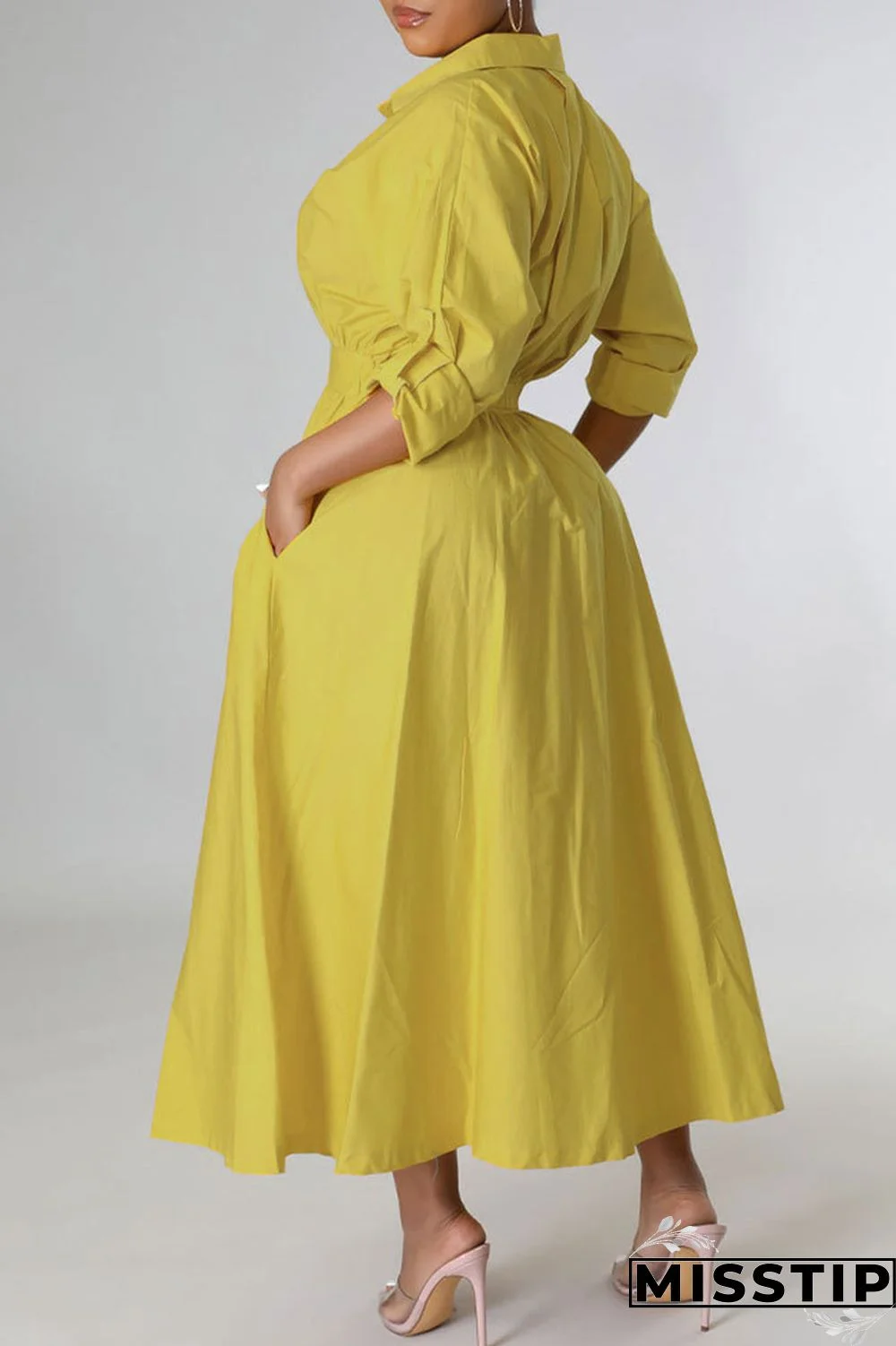 White Casual Solid Patchwork Buckle Turndown Collar Shirt Dress Dresses