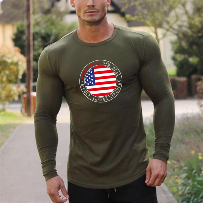 Men's American Flag Print Long Sleeve T-Shirt-Compassnice®