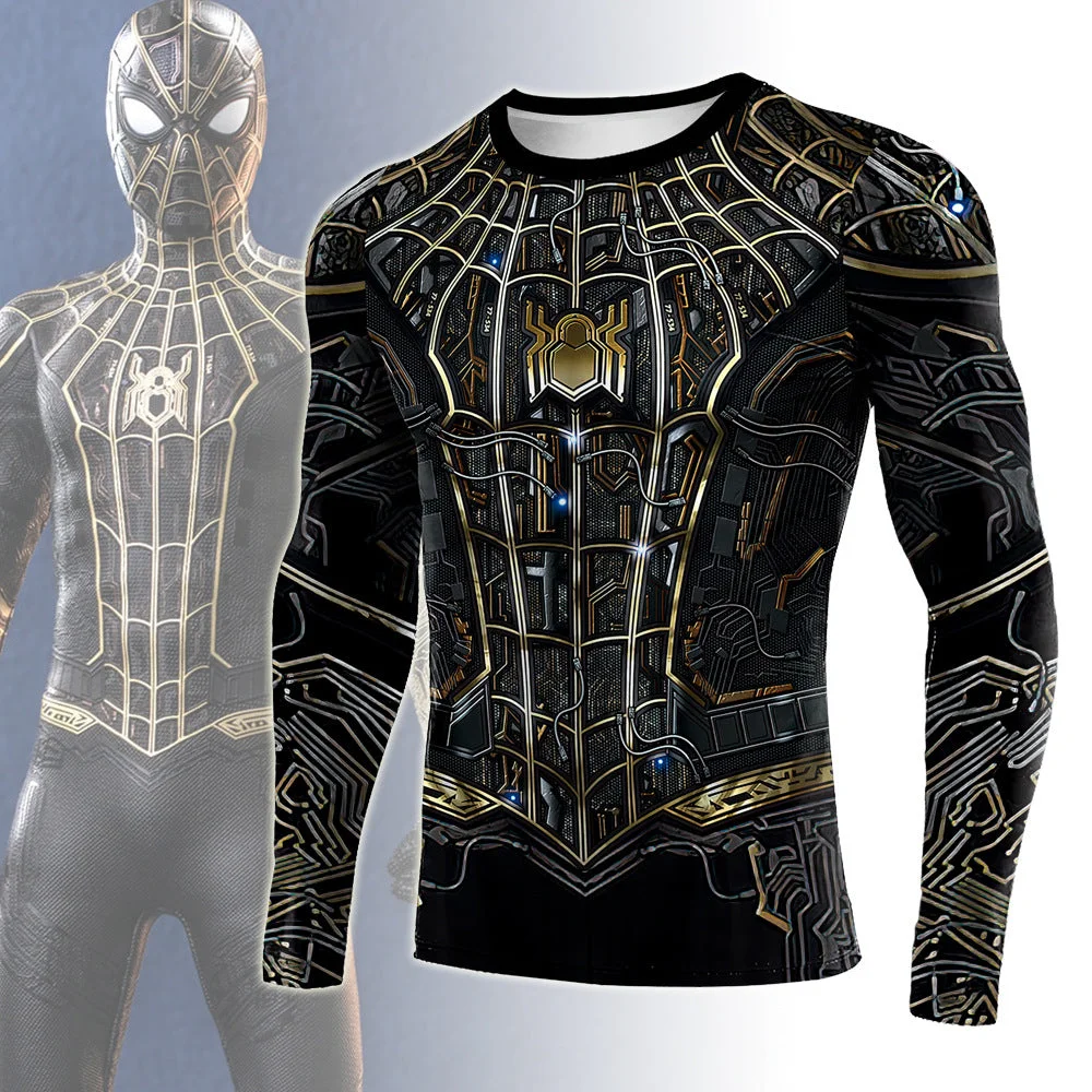 Black and Gold Suit Spider Man Long Sleeve Mens Quick Dry Shirt-elleschic
