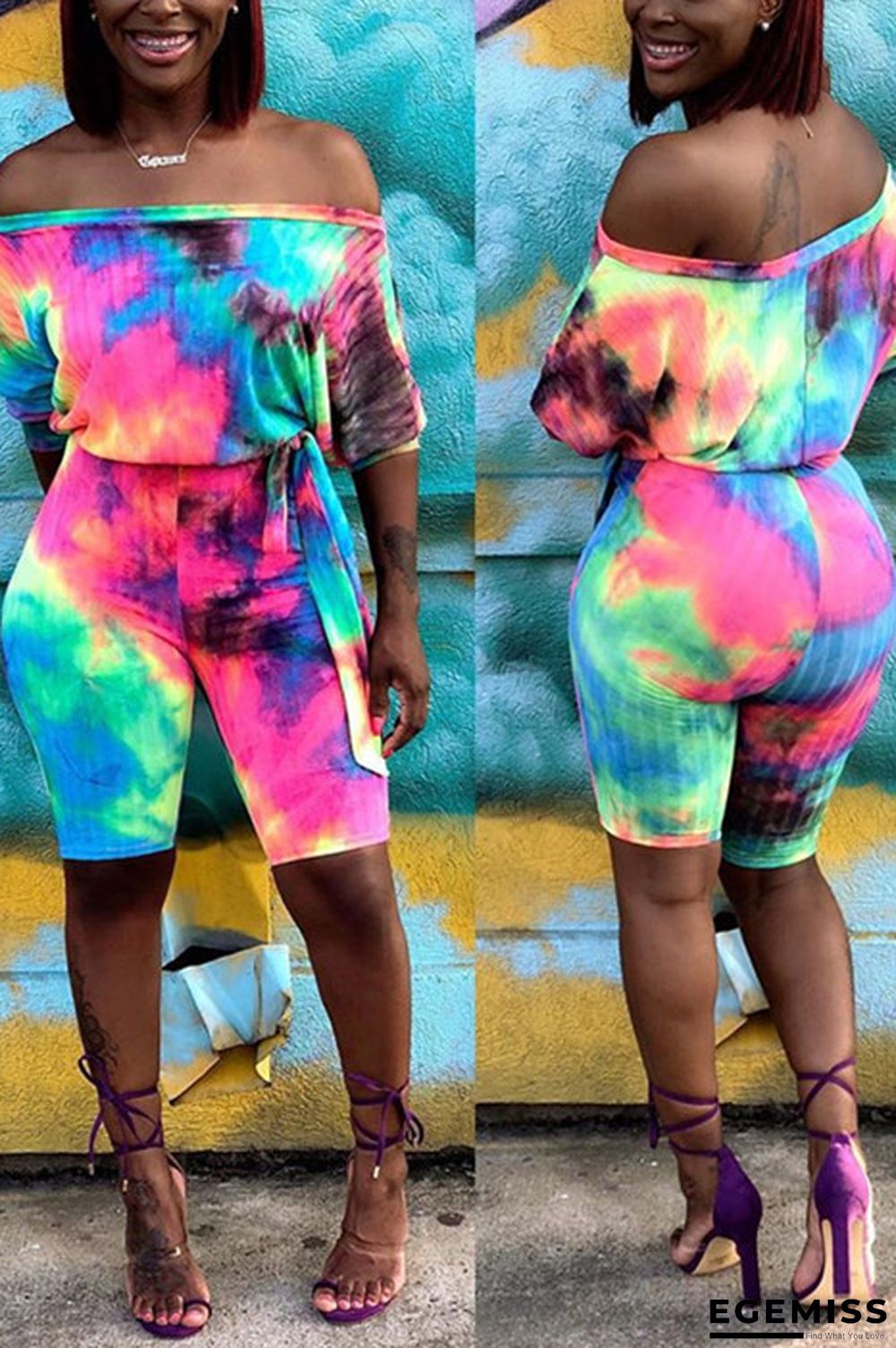 Color Sexy Fashion Bat Sleeve Gradient Romper | EGEMISS