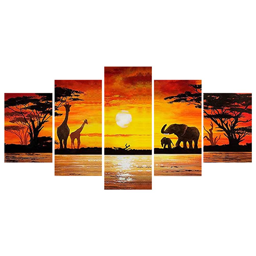 

103x45cm Round Drill Diamond Painting-Sunset 5 Panel, 501 Original