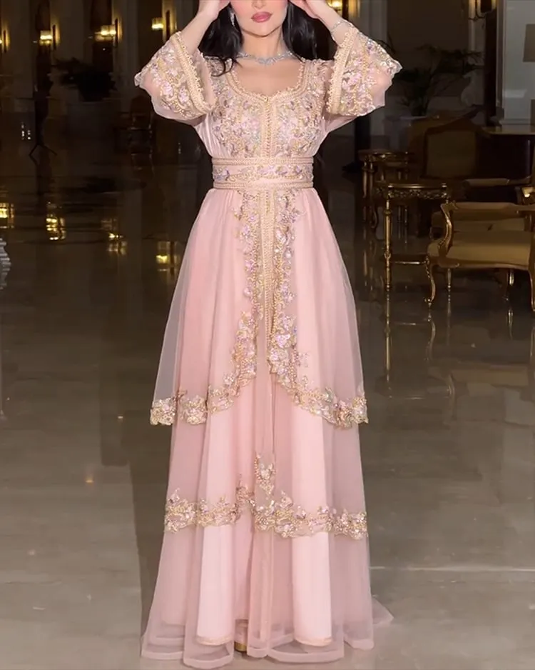 Women's Long Sleeve Embroidered Kaftan Dress