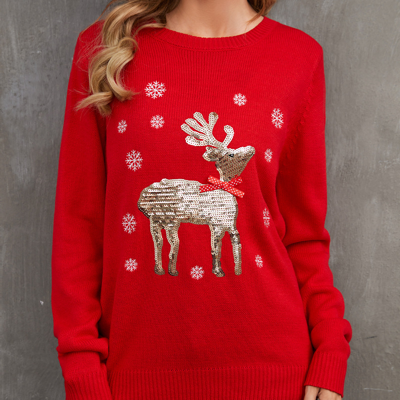Sequin Deer Christmas Women'sWinter Knitted Sweater