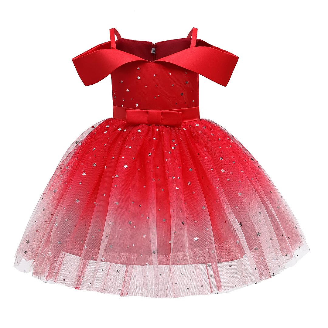 Buzzdaisy Gradient Princess Dress For Toddlers Halter Neck Star Off The Shoulder Breathable Cotton Vintage Skirt Sports