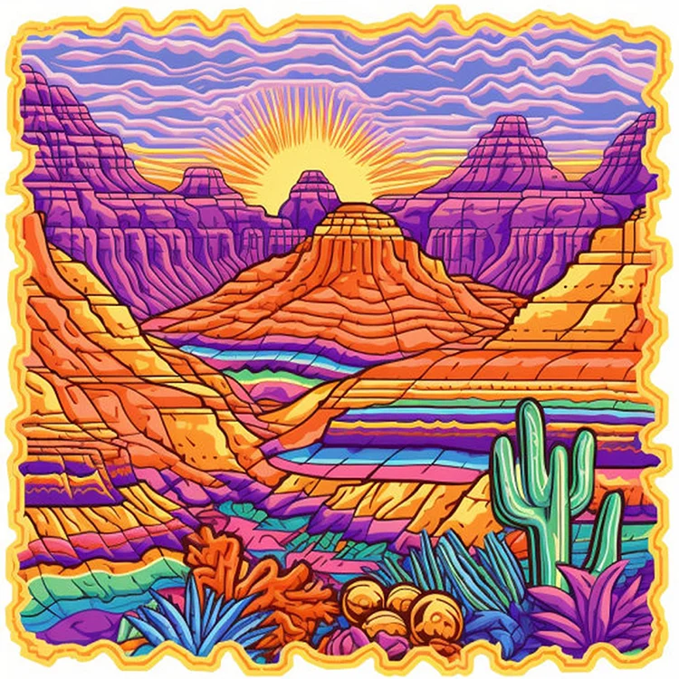 【Huacan Brand】Mountains Under Sunset 14CT Stamped Cross Stitch 50*50CM