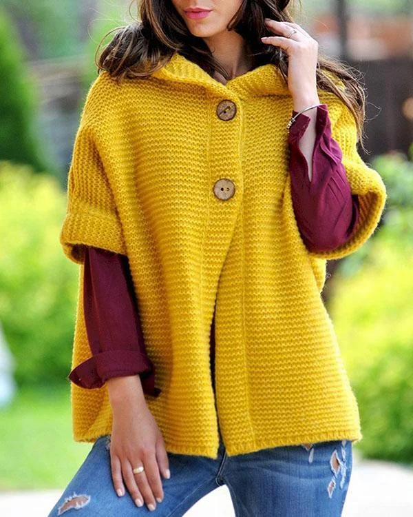 Women Fashion Loosely Knitted Hooded Outerwear