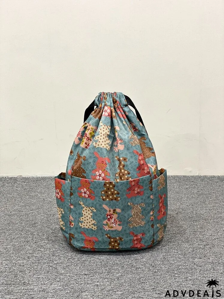 Allover Rabbit Graphic Drawstring Backpack