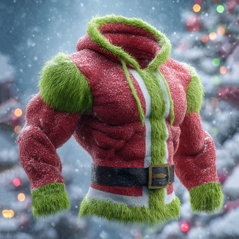 Men's Color Block Santa Claus  Cosplay Plush Hoodie elevenforest