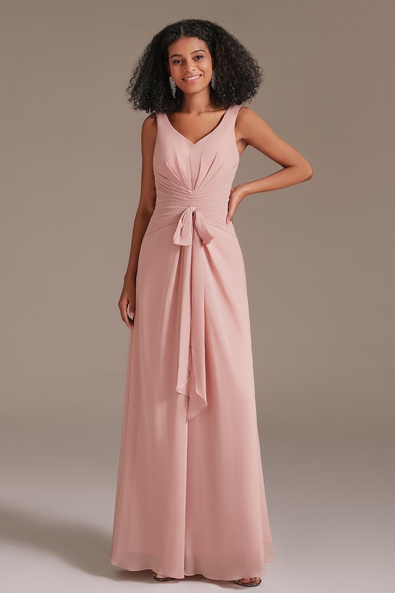 Dusty Rose Long Bridesmaid Dress Sleeveless | Ballbellas Ballbellas