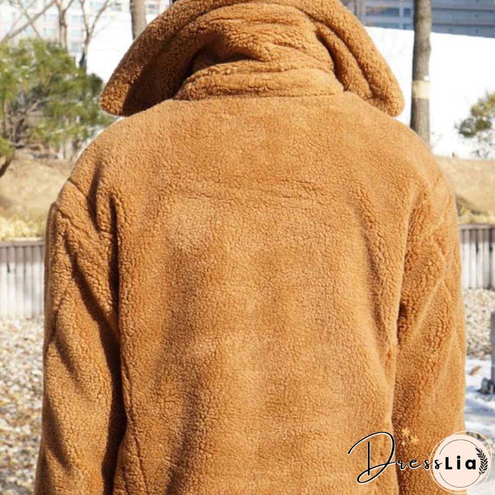 Long Faux Fur Camel Teddy Coat Maxi Jackets