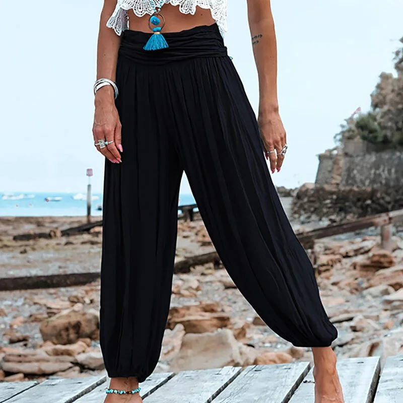 Women Pants Fashion Loungewear All Match Spring Summer Solid Elegant Bloomers Beach Style Soft Ladies Pleated Pants Streetwear