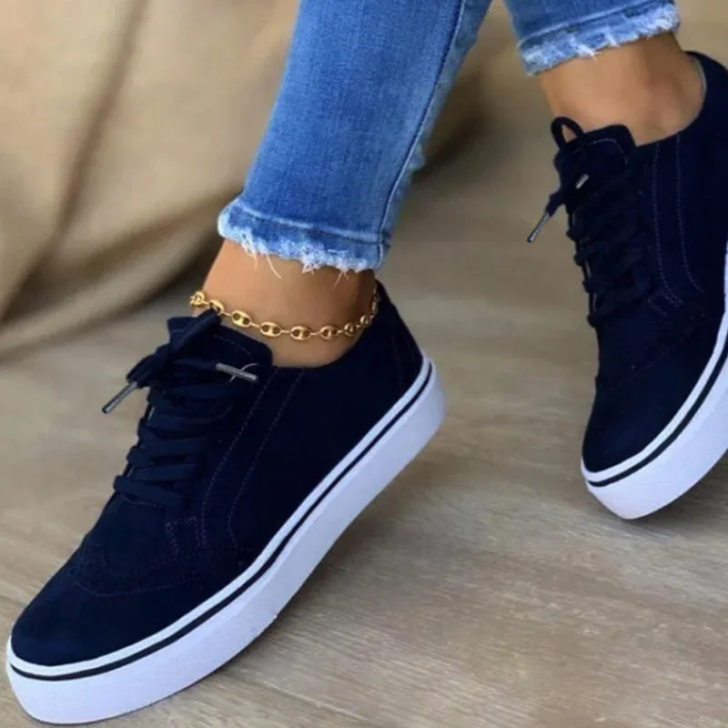Women Sneakers Flat Platform Lace Up Ladies Flock Female 2021 Spring Vulicanized Shoes Fashion Comfort Low-Cut Woman Footwear