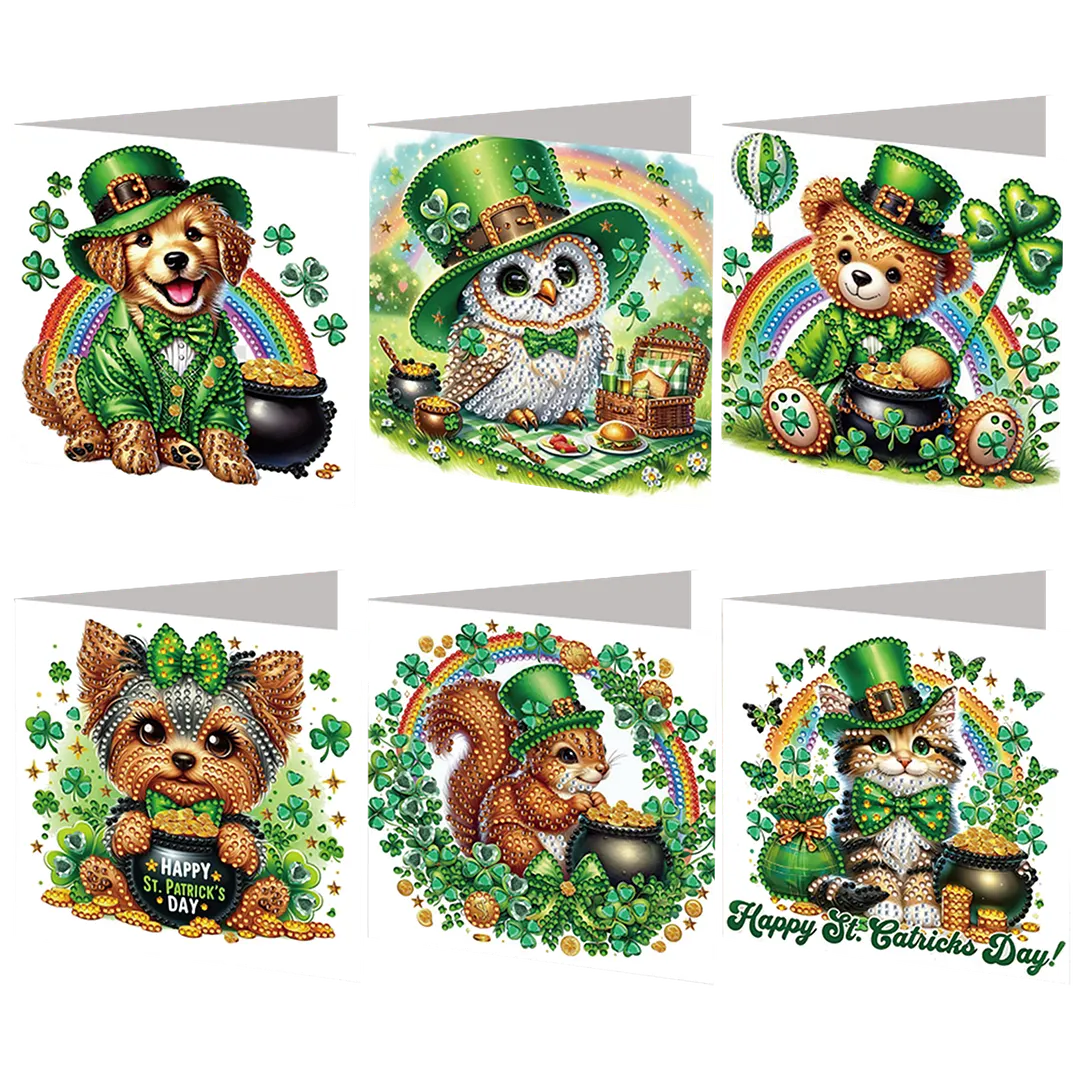 6Pcs St.Patrick Day DIY Diamond Painting Greeting Card Set with Envelopes Diamond Art Handmade Cards for Beginner Adult Holiday Gifts