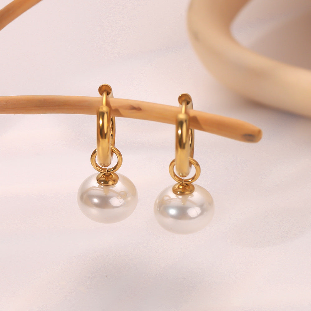 IG Style Pearl Round Geometric Stainless Steel Electroplating Earrings