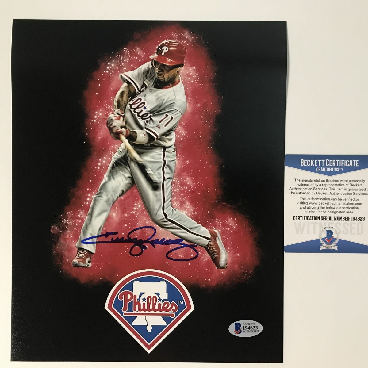 Autographed/Signed JIMMY ROLLINS Philadelphia Phillies 8x10 Photo Poster painting Beckett COA #2