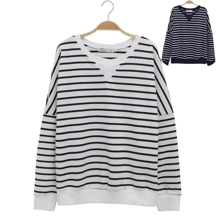 Final Stock! Black/Navy Stripes Long Sleeve Shirt SP153824